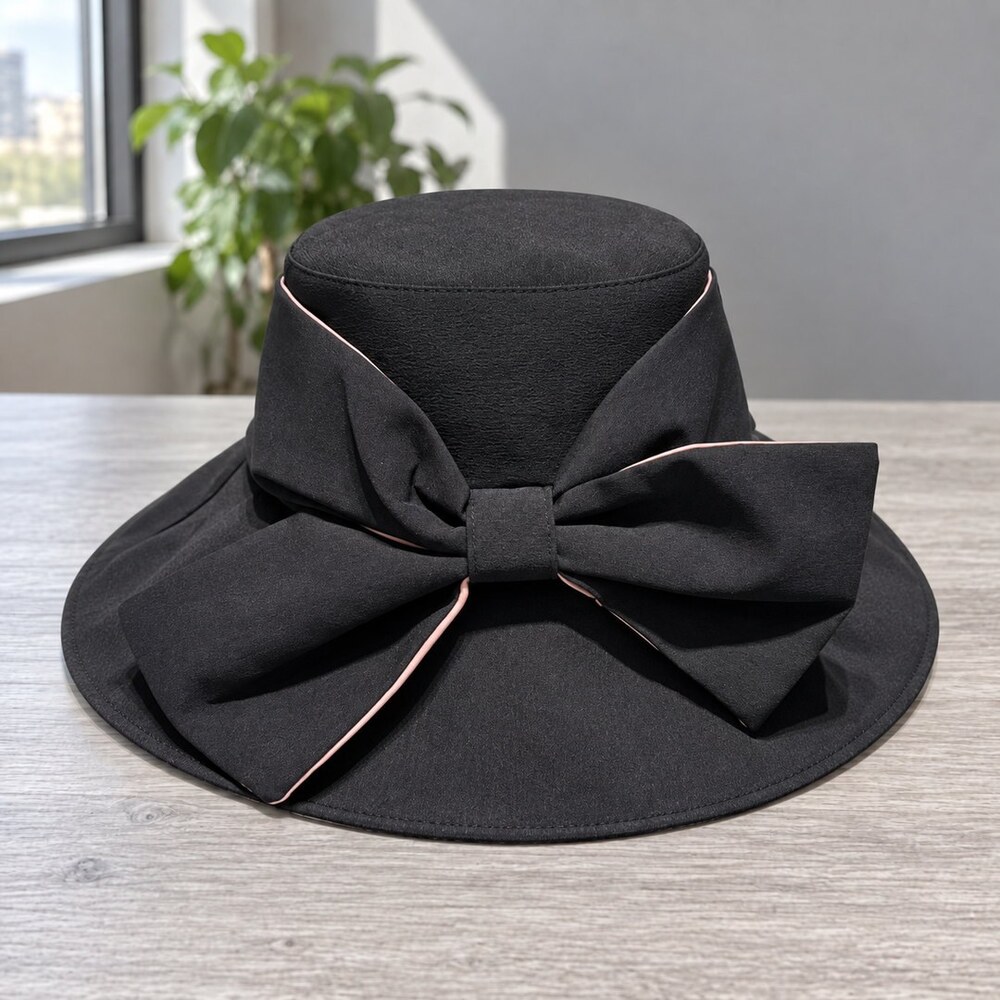 Prada Black Wide Brim Hat with Bow - Picture 4 of 6